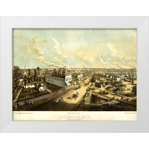 Oshkosh-Wisconsin 1850 White Modern Wood Framed Art Print by Vintage Maps