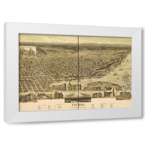 Tacoma-Washington 1890 White Modern Wood Framed Art Print by Vintage Maps