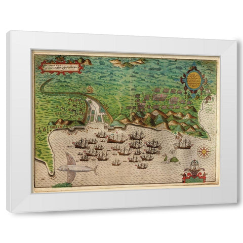Voyages of Sir Francis Drake 1589 White Modern Wood Framed Art Print by Vintage Maps