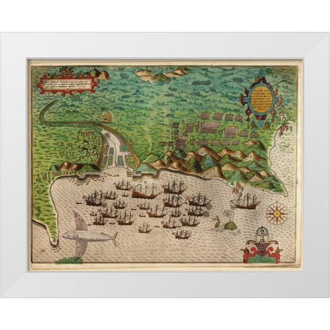 Voyages of Sir Francis Drake 1589 White Modern Wood Framed Art Print by Vintage Maps
