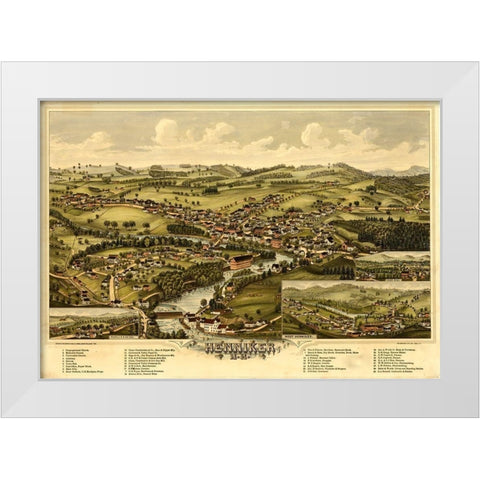 Henniker-New Hampshire 1889 White Modern Wood Framed Art Print by Vintage Maps