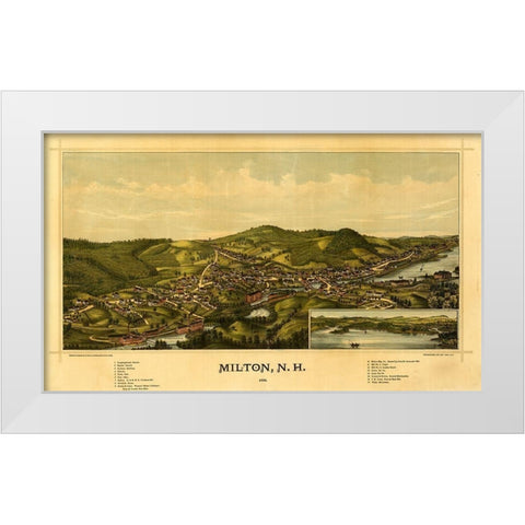 Milton-New Hampshire 1888 White Modern Wood Framed Art Print by Vintage Maps