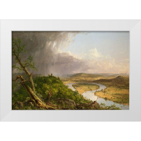 View from Mount Holyoke, Northampton, Massachusetts, after a Thunderstorm—The Oxbow White Modern Wood Framed Art Print by Cole, Thomas