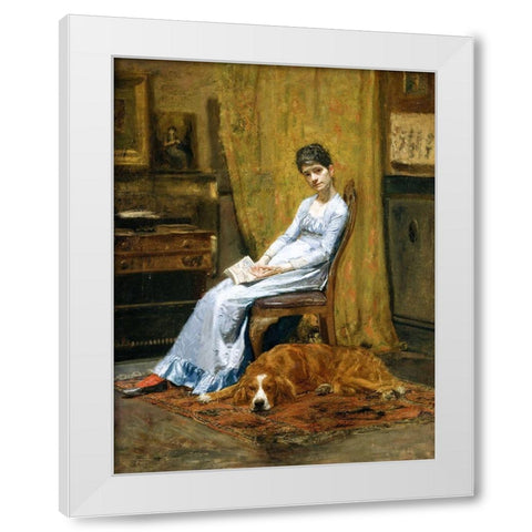 The Artists Wife and His Setter Dog White Modern Wood Framed Art Print by Eakins, Thomas
