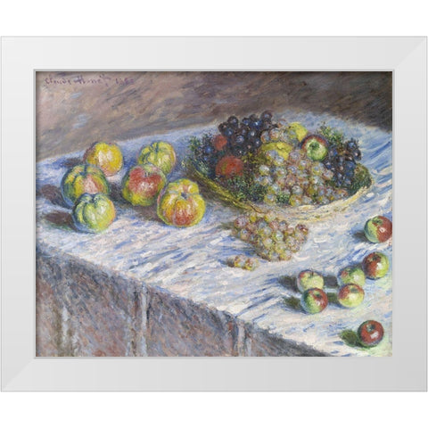 Apples and Grapes White Modern Wood Framed Art Print by Monet, Claude