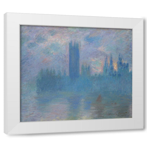 Houses of Parliament, London White Modern Wood Framed Art Print by Monet, Claude