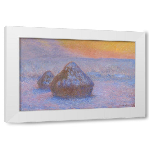 Stacks of Wheat (Sunset, Snow Effect) White Modern Wood Framed Art Print by Monet, Claude