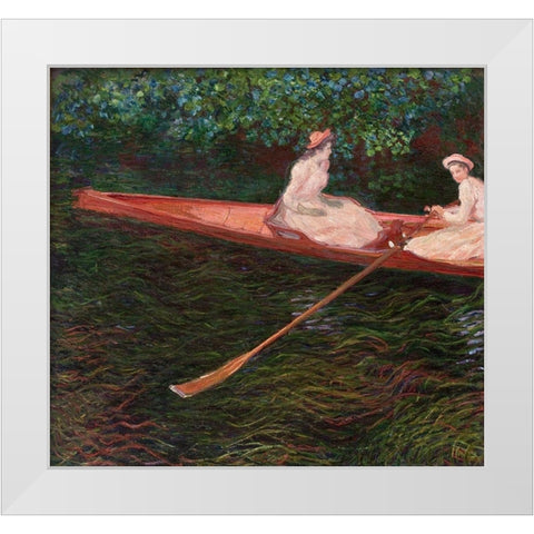 Canoe White Modern Wood Framed Art Print by Monet, Claude