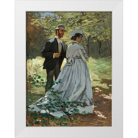 Bazille and Camille White Modern Wood Framed Art Print by Monet, Claude