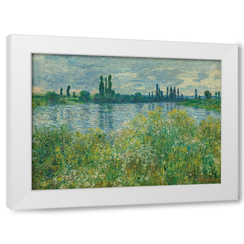 Banks of the Seine, Vetheuil White Modern Wood Framed Art Print by Monet, Claude