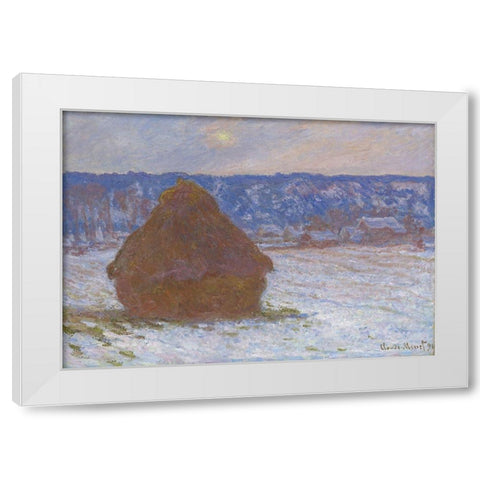 Stack of Wheat (Snow Effect, Overcast Day) White Modern Wood Framed Art Print by Monet, Claude