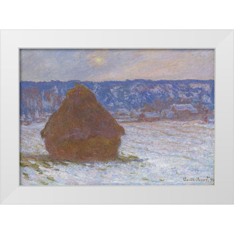 Stack of Wheat (Snow Effect, Overcast Day) White Modern Wood Framed Art Print by Monet, Claude