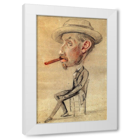 Caricature of a Man with a Big Cigar White Modern Wood Framed Art Print by Monet, Claude