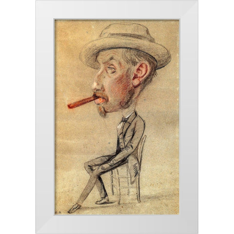 Caricature of a Man with a Big Cigar White Modern Wood Framed Art Print by Monet, Claude