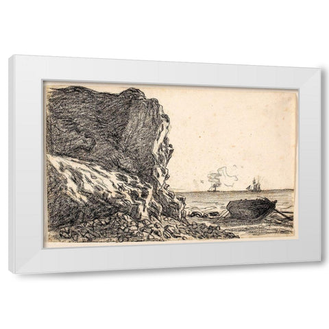 Cliffs and Sea, Sainte-Adresse White Modern Wood Framed Art Print by Monet, Claude