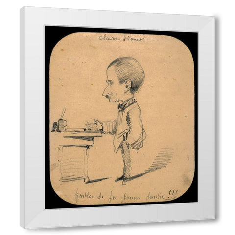 Caricature of a Man Standing by Desk White Modern Wood Framed Art Print by Monet, Claude