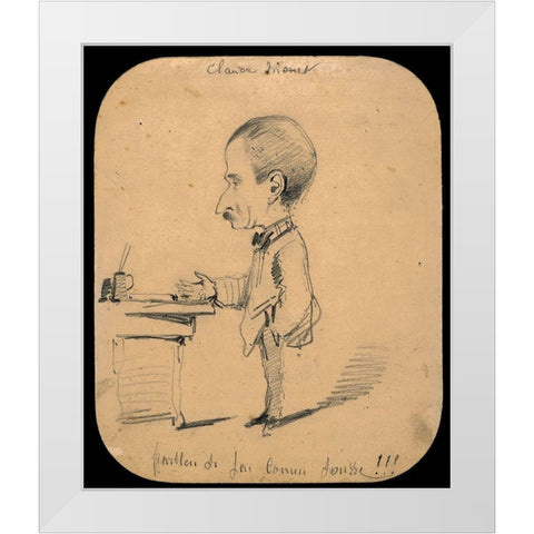 Caricature of a Man Standing by Desk White Modern Wood Framed Art Print by Monet, Claude