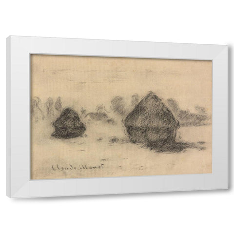 Stacks of Wheat White Modern Wood Framed Art Print by Monet, Claude