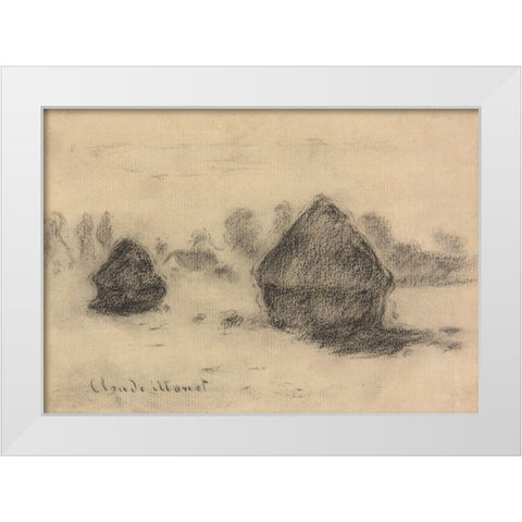 Stacks of Wheat White Modern Wood Framed Art Print by Monet, Claude