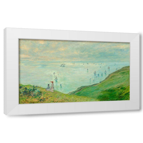 Cliffs at Pourville White Modern Wood Framed Art Print by Monet, Claude