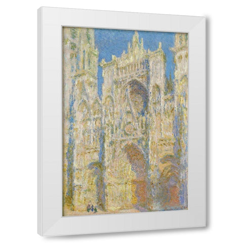 Rouen Cathedral, West Façade, Sunlight White Modern Wood Framed Art Print by Monet, Claude
