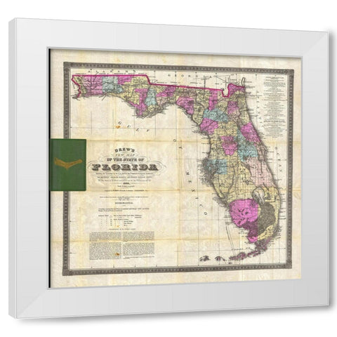 New Map of The State of Florida, 1870 White Modern Wood Framed Art Print by Drew, Columbus