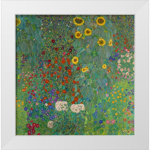 Farm Garden with Sunflowers White Modern Wood Framed Art Print by Klimt, Gustav