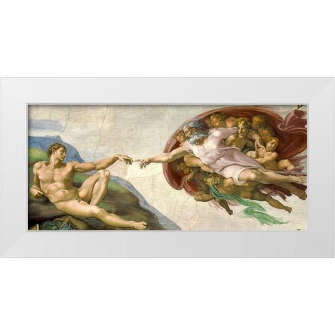 The Creation of Adam White Modern Wood Framed Art Print by Michelangelo