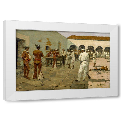 The Mier Expedition The Drawing of the Black Bean White Modern Wood Framed Art Print by Remington, Frederic