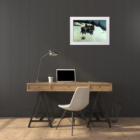 A Reconnaissance White Modern Wood Framed Art Print by Remington, Frederic