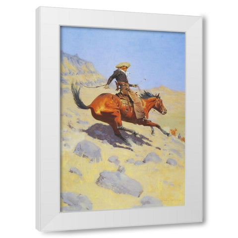 The Cowboy White Modern Wood Framed Art Print by Remington, Frederic