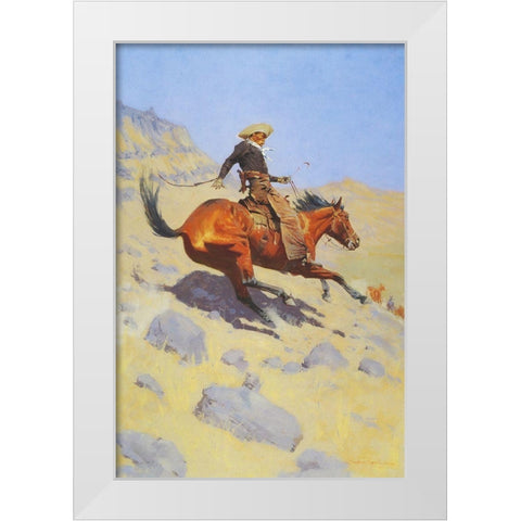 The Cowboy White Modern Wood Framed Art Print by Remington, Frederic