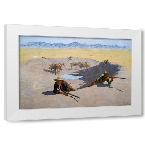 Fight for the Water Hole White Modern Wood Framed Art Print by Remington, Frederic