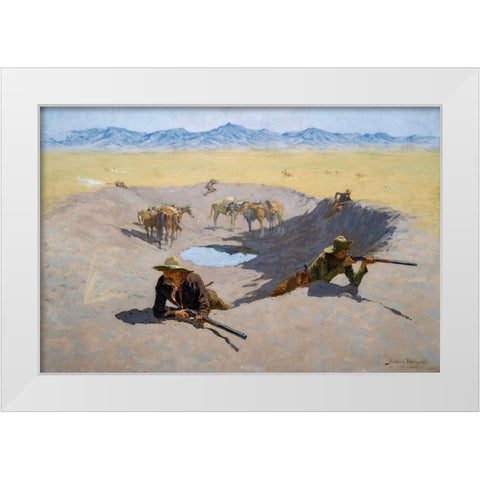 Fight for the Water Hole White Modern Wood Framed Art Print by Remington, Frederic