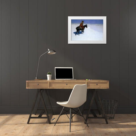 The Scout, Friends or Foes White Modern Wood Framed Art Print by Remington, Frederic