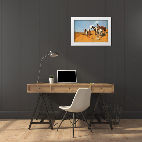 The Smoke Signal White Modern Wood Framed Art Print by Remington, Frederic