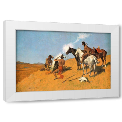 The Smoke Signal White Modern Wood Framed Art Print by Remington, Frederic