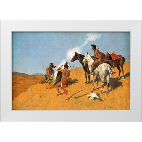 The Smoke Signal White Modern Wood Framed Art Print by Remington, Frederic