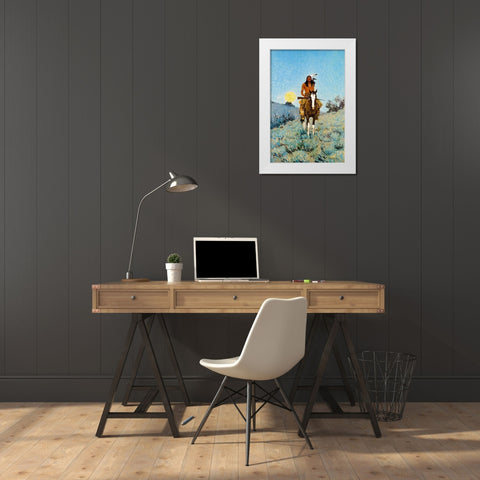 The Outlier White Modern Wood Framed Art Print by Remington, Frederic