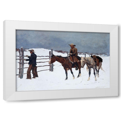 The Fall of the Cowboy White Modern Wood Framed Art Print by Remington, Frederic