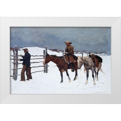 The Fall of the Cowboy White Modern Wood Framed Art Print by Remington, Frederic