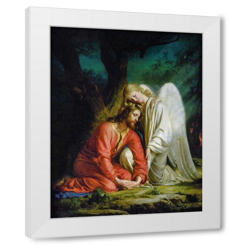 Christ in Gethsemane White Modern Wood Framed Art Print by Bloch, Carl