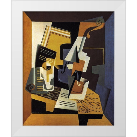 A Violin and Glass White Modern Wood Framed Art Print by Gris, Juan