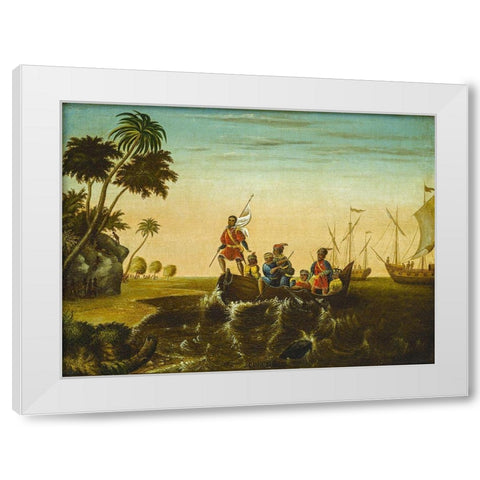 The Landing of Columbus White Modern Wood Framed Art Print by Hicks, Edward