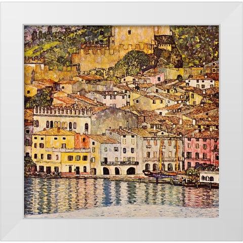 Malcesine On Lake Garda 1913 White Modern Wood Framed Art Print by Klimt, Gustav