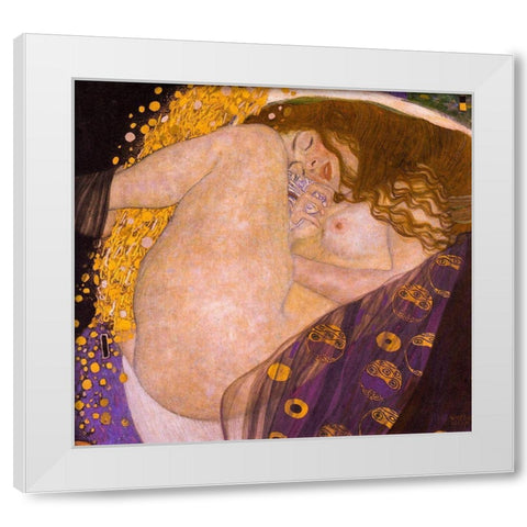 Danae White Modern Wood Framed Art Print by Klimt, Gustav