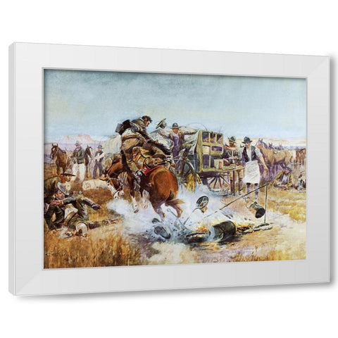 Bronc to Breakfast White Modern Wood Framed Art Print by Russell, Charles Marion