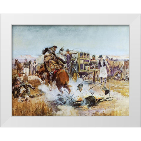 Bronc to Breakfast White Modern Wood Framed Art Print by Russell, Charles Marion