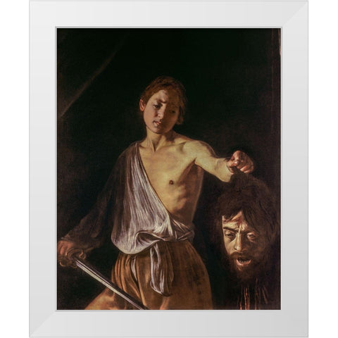 David With The Head of Goliath White Modern Wood Framed Art Print by Caravaggio