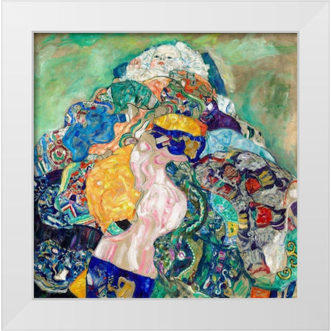Baby Cradle White Modern Wood Framed Art Print by Klimt, Gustav